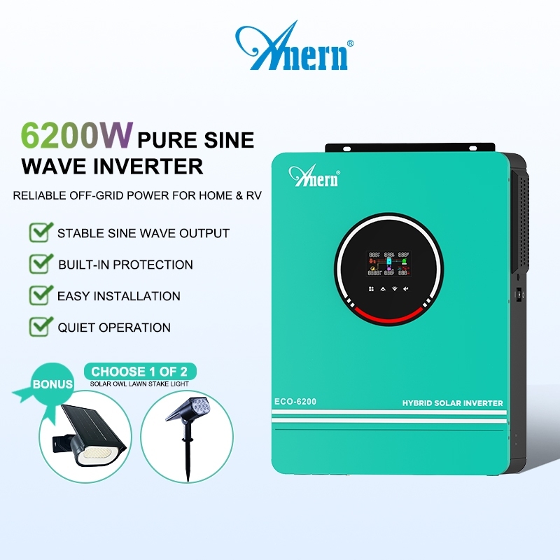 Anern 10.2KW 6.2KW Off Grid Pure Sine Wave อินเวอร์เตอร์ 120A ชาร์จอินเวอร์เตอร์ MPPT Hybrid Solar Inverter 48V Hybrid อินเวอร์เตอร์ 220Vac