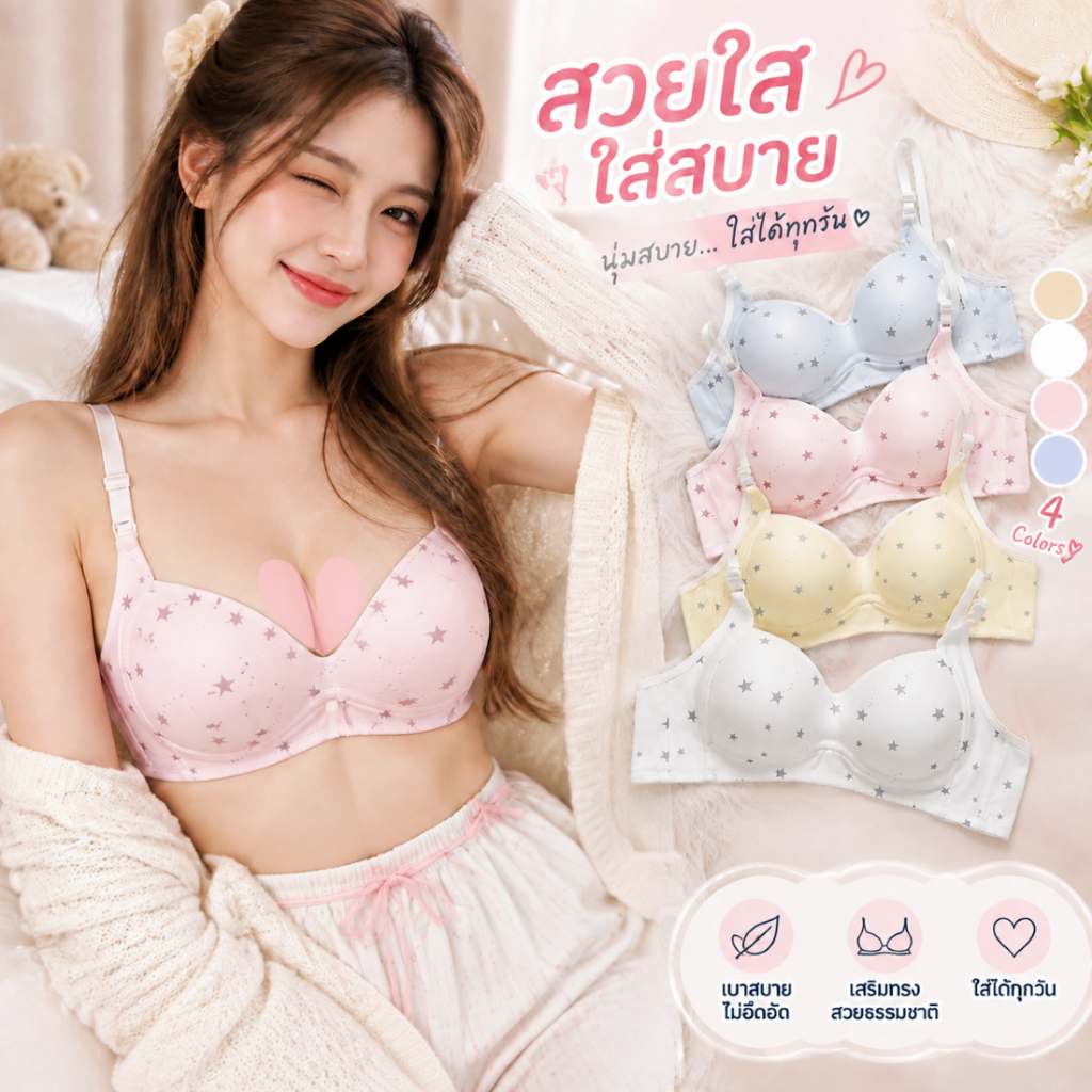 บราไร้โครงสาวเกาหลี เสื้อชั้นในวัยรุ่น ดีไซน์น่ารัก มินิมอล ใส่สบาย เนื้อผ้านุ่มเบา ไม่รัดแน่น ใส่ได้ทุกวัน -N87