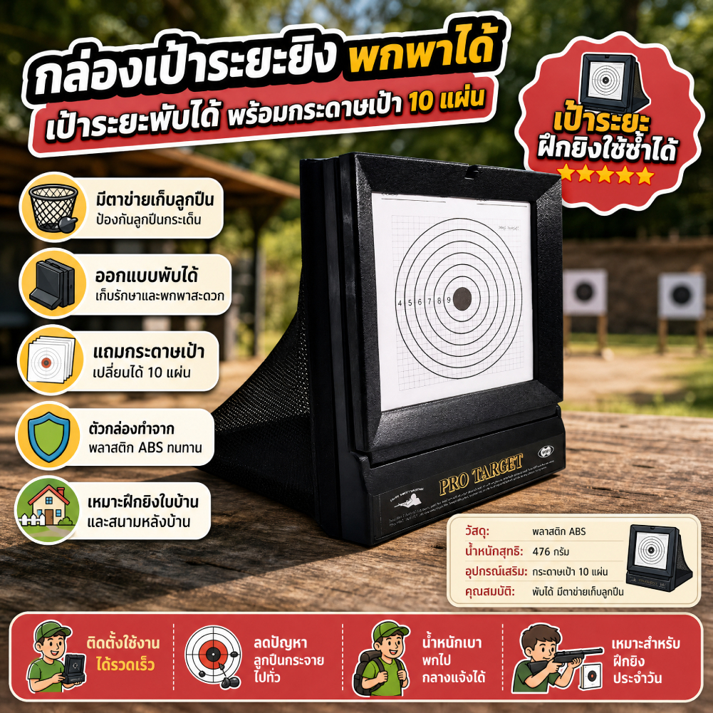 [จัดส่งในพื้นที่] ปืนอัดลมเป้าหมายรวม10ชิ้นเปลี่ยนกระดาษเป้าหมายเป้าหมายแบบพกพาสําหรับฝึกซ้อมสนามหลังบ้าน