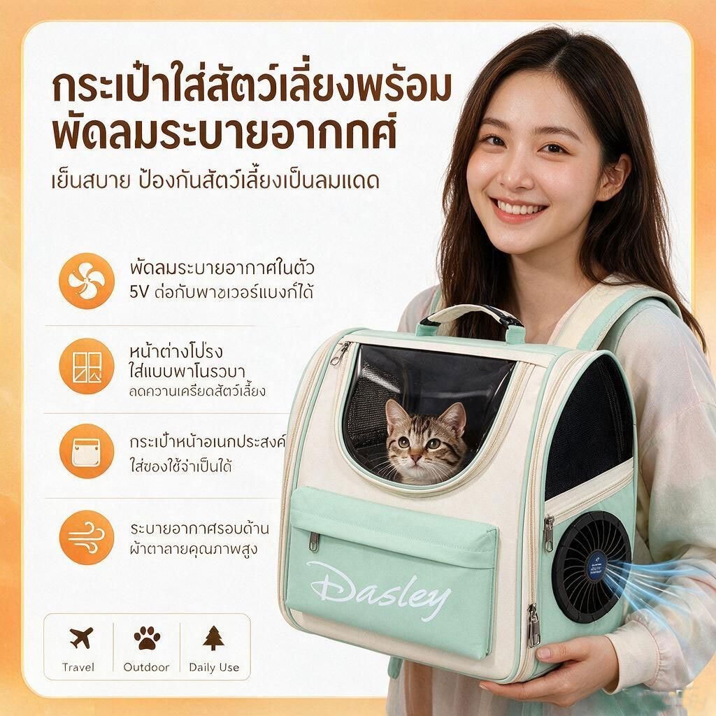 กระเป๋าเป้สะพายหลังแมวออกนอกบ้านแบบใหม่ติดตั้งพัดลมระบายความร้อนอัจฉริยะ AI ระบายอากาศสบายกระเป๋าสัตว์เลี้ยงอวกาศความจุขนาดใหญ่ออกแบบมาสําหรับแมวสัตว์เ
