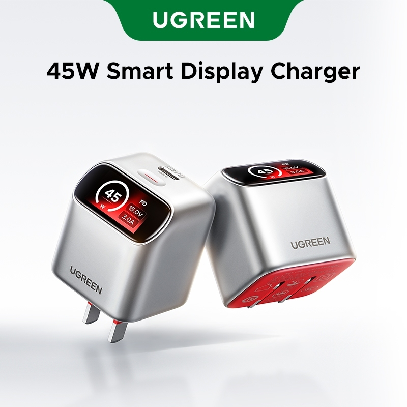 UGREEN หัวชาร์จ GaN USB-C 45W พับได้ มีหน้าจอแสดงข้อมูลการชาร์จและรุ่นอุปกรณ์ ชาร์จเร็ว ดีไซน์สวยงามจับถนัดมือ สําหรับ iPhone 17 Series Samsung S26 Ultra S25 S24