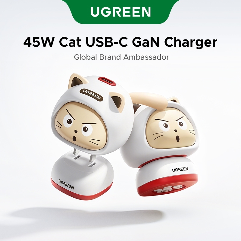 UGREEN 45W Cat USB C GaN Charger Playful Cat-inspired Design Fast Charging ผิวสําหรับ iPhone 18 Pro iPhone 17 16 15 Pro Max Samsung S26 Ultra S25 S24