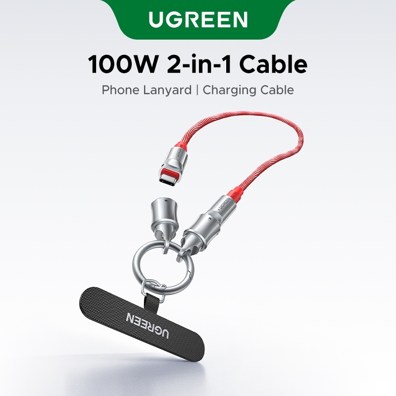 UGREEN สายชาร์จ Type C 100W ยังใช้เป็นเชือกคล้องโทรศัพท์ได้ ป้องกันหาย ชาร์จเร็วสุด สายถักทำจากวัสดุคุณภาพ ทนทานมาก for iPhone 17 Samsung Xiaomi