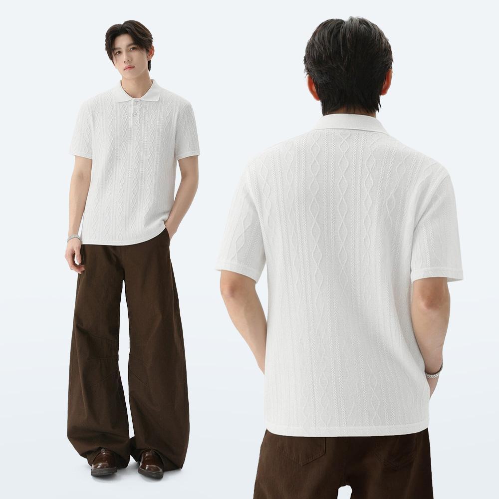 VPG قميص بولو رجالي محبوك Cable Knit جاكار — صورة 2