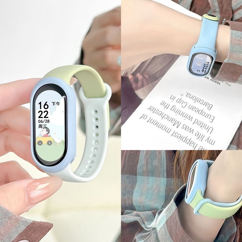 4PCS สายซิลิโคนพรีเมียม 2 สีสําหรับ Xiaomi Band 8/9/10พร้อมเคส เข้ากันได้กับ Xiaomi Band 8/9/10