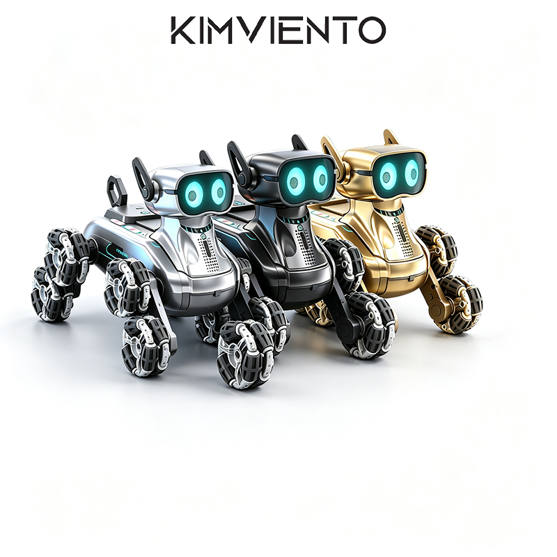 KIMVENTO หุ่นยนต์ควบคุมระยะไกลอัจฉริยะ หุ่นยนต์อัจฉริยะสำหรับเด็ก ของเล่นสุนัขกลผาดโผนแปดล้อ