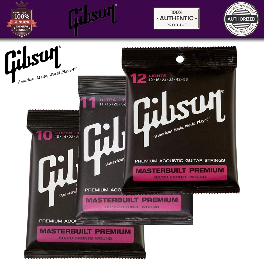 Gibson Masterbuilt Premium 80/20 Bronze Wound สายกีตาร์โปร่ง ของแท้ เสียงใส โทนอุ่น กังวาน ทนทาน
