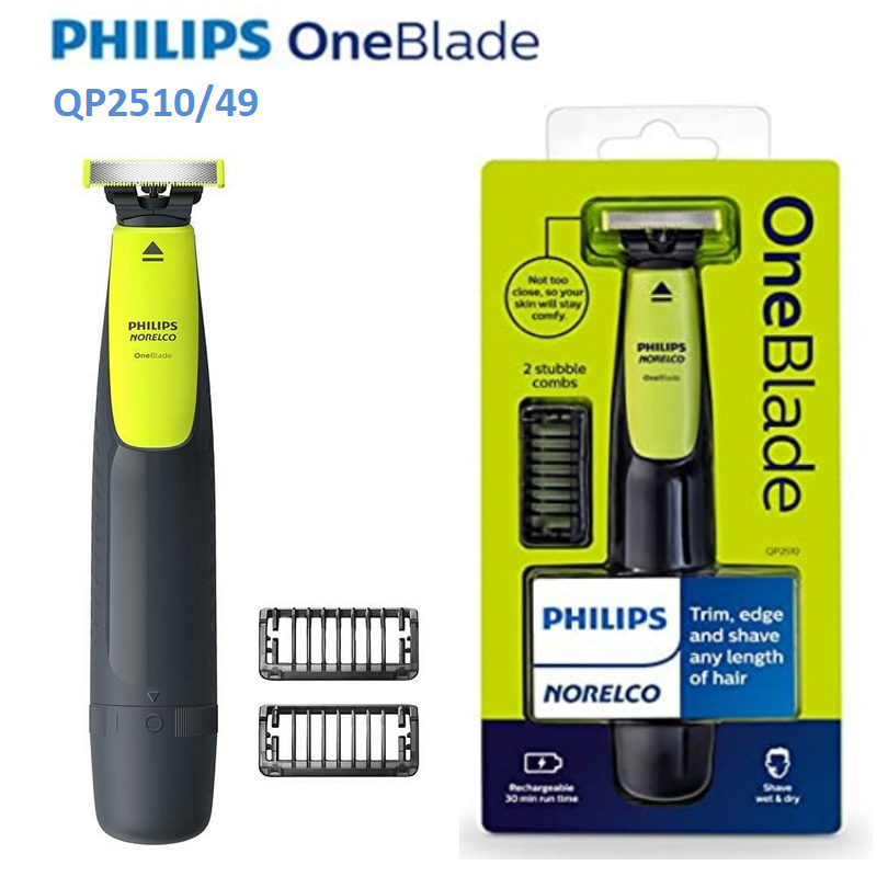 Philips Norelco OneBlade QP2510 เครื่องโกนหนวดผิวหน้าแบบชาร์จไฟได้พร้อมเครื่องโกนหนวดไฟฟ้า 2 หัว