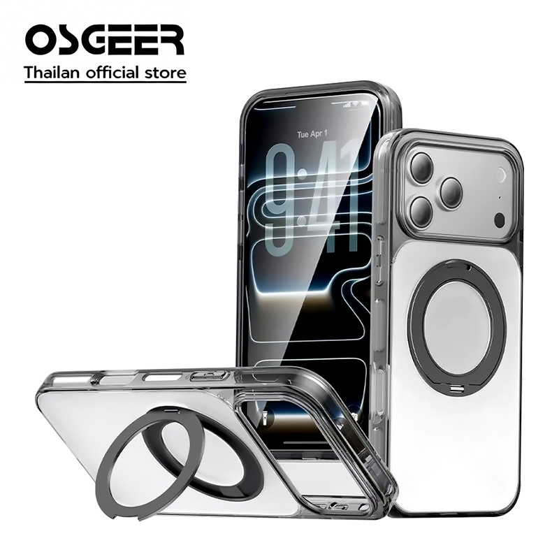 OSGEER สําหรับ iPhone 18 17 16 15 14 13 12 11 Pro Max Case ในตัว 360° ขาตั้งสปิน, เข้ากันได้กับอุปกรณ์เสริม, ฝาครอบโทรศัพท์แบบแม่เหล็กพร้อมขาตั้งหมุนได้
