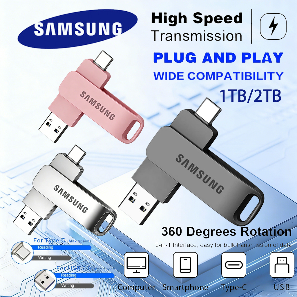 【รับประกัน 5 ปี】🔥รับประกัน 5 ปี🔥Samsung U Disk 2TB USB3.2 Type-c 2 in 1กันน้ํา ความเร็วสูง แฟลชไดรฟ์ แฟลชไดรฟ์โลหะ flashdrive Pendrive