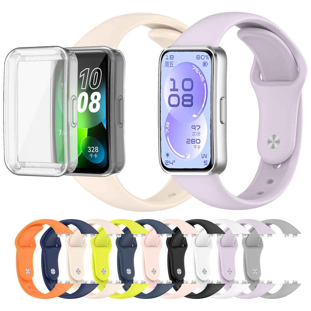 สายรัดซิลิโคน + เคส TPU แบบนุ่มสําหรับ Huawei Band 11 10 9 8 NFC 11 Pro Soft กันน้ํา 2 in 1 Sport Band Soft Slim Full Cover