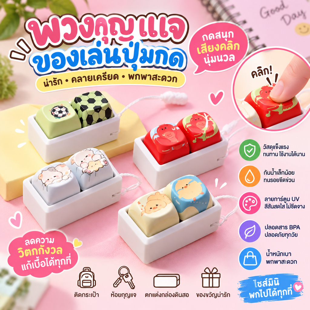 พวงกุญแจอยู่ไม่สุขพร้อมปุ่มสัตว์น่ารักมินิกดของเล่นคลายเครียดเพื่อลดความวิตกกังวลเหมาะสําหรับการตกแต่งกระเป๋าและของขวัญน่า