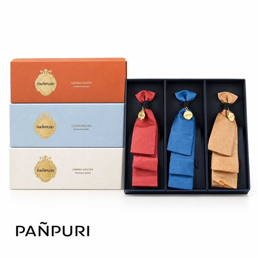 PANPURI Essential Oil Aromatherapy Bag  40g. ปัญญ์ปุริ ถุงหอมปรับอากาศ40 กรัม. （CLOUDWALKER/CEDRUS ASCENT/AMBARA NECTAR）
