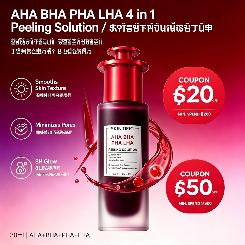 SKINTIFIC 12% AHA BHA PHA LHA Peeling Solution Serum 30ml Exfoliate Dead Skin Smooth Texture Pore Rinning Serum
