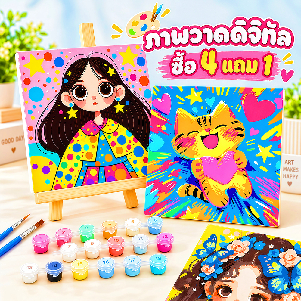 [มีเฟรม] 20*20 ซม ระบายสีตามตัวเลข ภาพวาดตกแต่งอะคริลิก ของขวัญ DIY