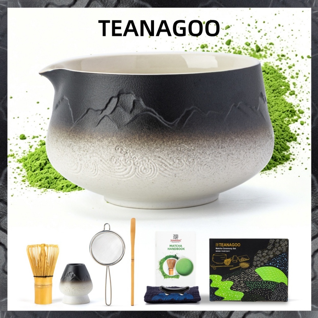 TEANAGOO ชุดมัทฉะญี่ปุ่น (7 ชิ้น) Mtacha Kit ชามมัทฉะพร้อม Spout Bamboo Matcha Whisk (chasen) Scoop (chaku) ที่ปัด
