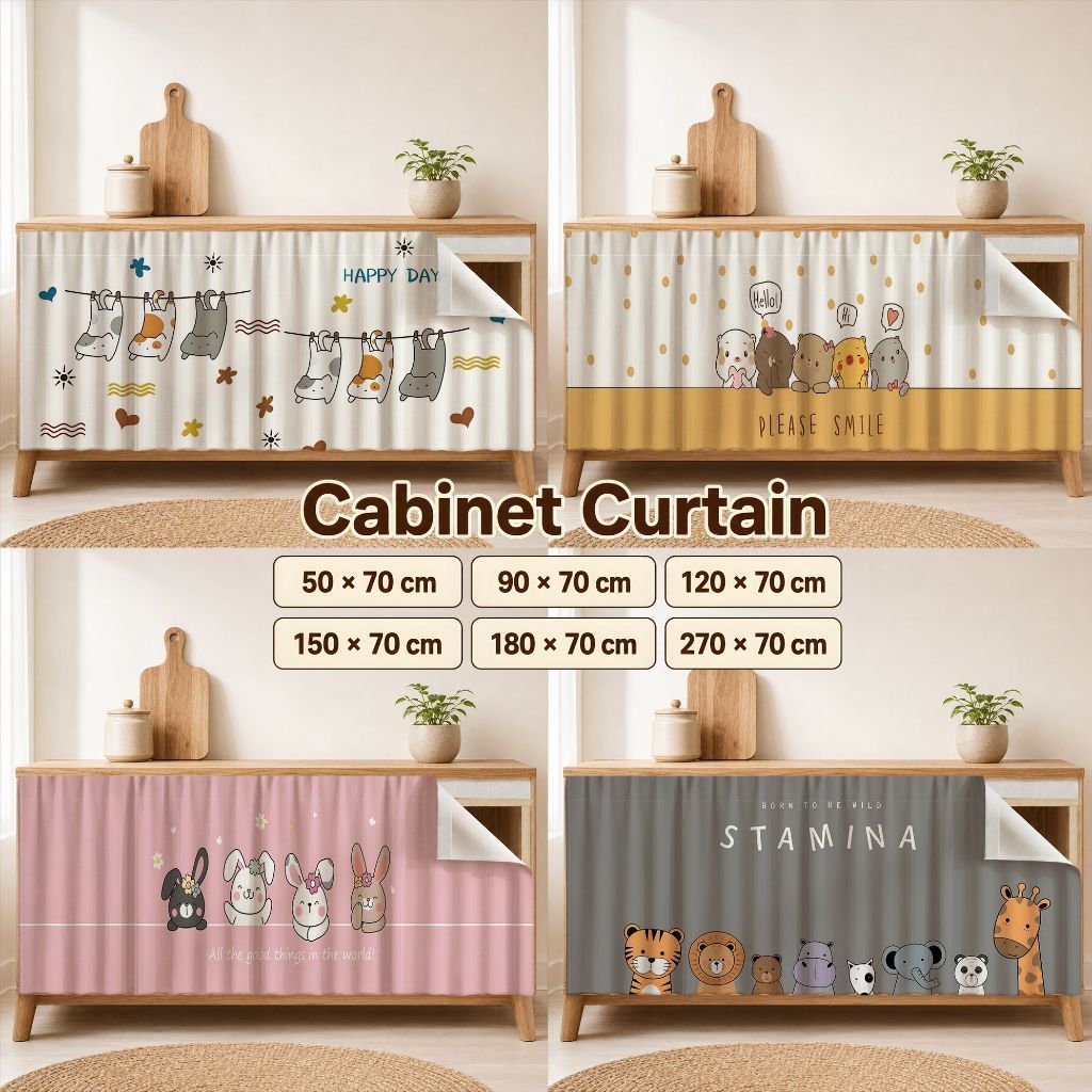การ์ตูนขี้เล่น Langsir Kabinet Dapur Langsir Sinki Dapur Pelekat เทปตู้ครัวผ้าม่านโต๊ะตกแต่ง