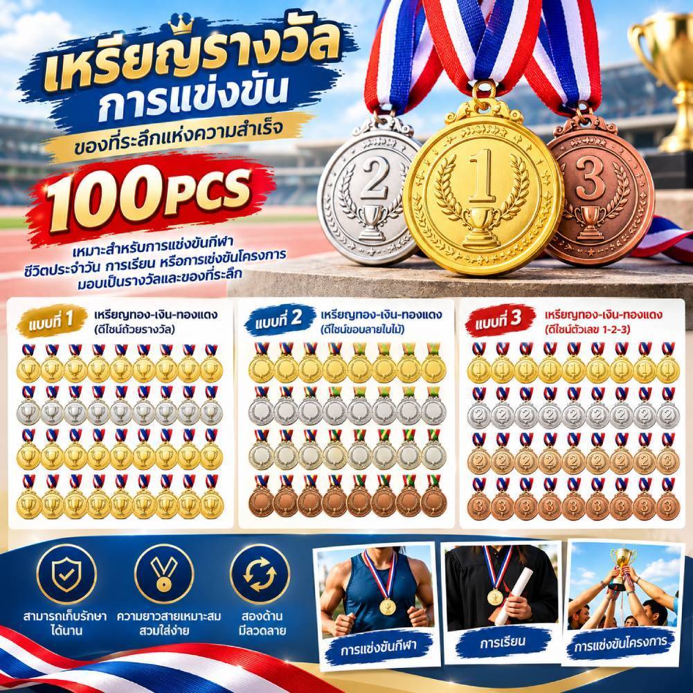 เหรียญทอง 100 ชิ้น พร้อมสายคล้อง สำหรับรางวัลการแข่งขันกีฬา