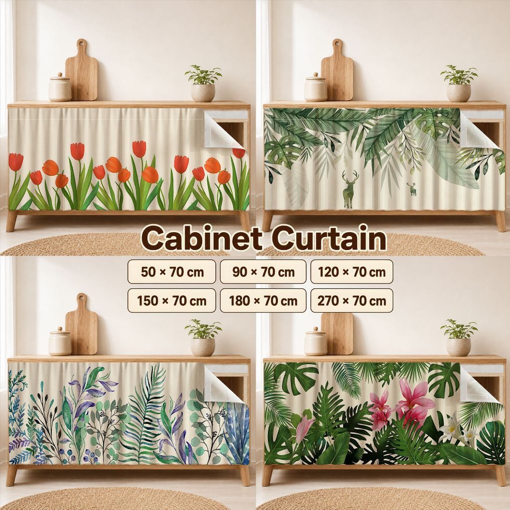ดอกไม้เขตร้อน Langsir Kabinet Dapur Langsir Sinki Dapur Tirai Dapur Pelekat เทปตู้ครัวผ้าม่านโต๊ะตกแต่ง