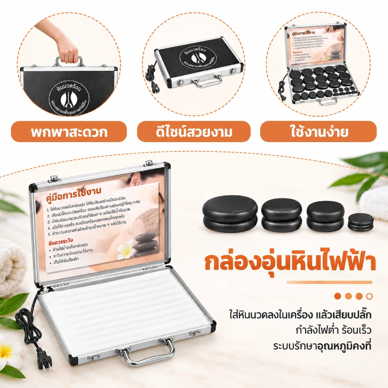 2วัน คลังสินค้าท้องถิ่น ชุดนวดหินร้อน 28 ชิ้น, เครื่องทำความร้อนสปา 28 ชิ้น ชุดนวดหินร้อนพร้อมกล่องสำหรับสปามืออาชีพหรือบ้าน, ผ่อนคลาย, รักษา