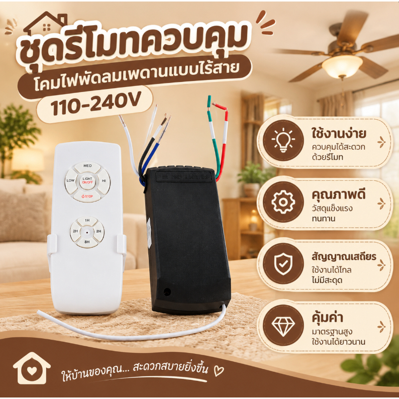 [Gyu]โคมไฟพัดลมเพดานทั่วไปชุดรีโมทคอนโทรล 220-240โวลต์ สวิตช์การตั้งค่าเวลาปรับลมตัวรับความเร็วผู้ถือ