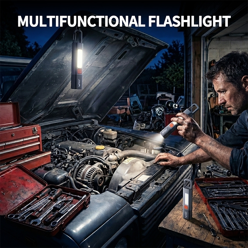 SMILING SHARK SD1023 ไฟฉาย LED Super Bright ไฟฉาย COB ไฟด้านข้าง Zoomable 3 โหมด Type-C ชาร์จตะขอออกแบบกันน้ําสําหรับตั้งแคมป์เดินป่าทํางานฉุกเฉินใช้ — صورة 2
