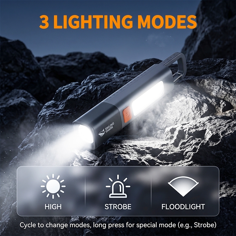 SMILING SHARK SD1023 ไฟฉาย LED Super Bright ไฟฉาย COB ไฟด้านข้าง Zoomable 3 โหมด Type-C ชาร์จตะขอออกแบบกันน้ําสําหรับตั้งแคมป์เดินป่าทํางานฉุกเฉินใช้ — صورة 5