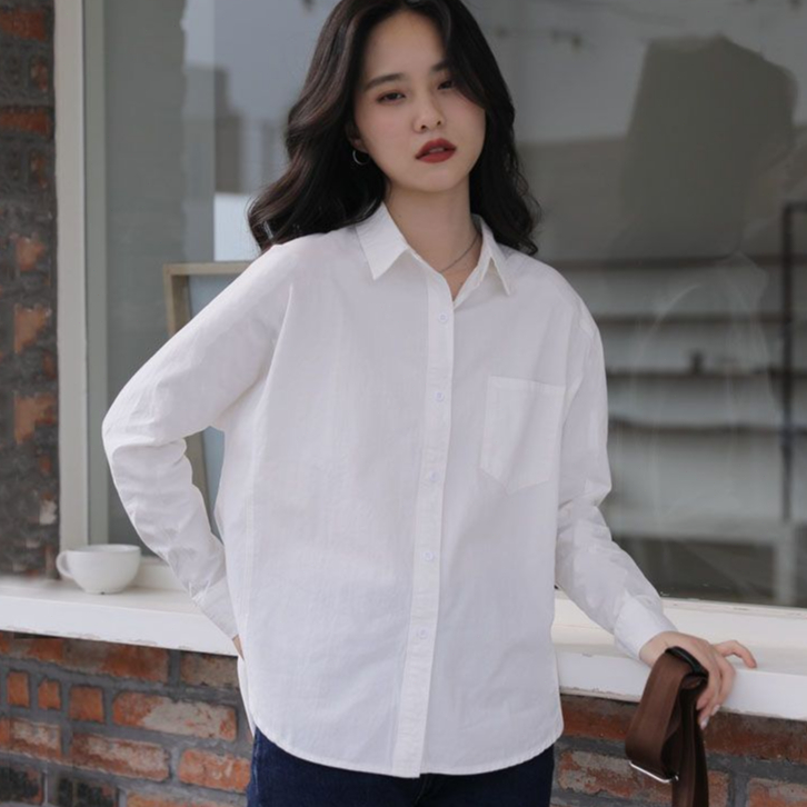 เสื้อเชิ้ตสํานักงานแขนยาว Lady Soild เสื้อเชิ้ตทํางานอย่างเป็นทางการพร้อมกระเป๋า
