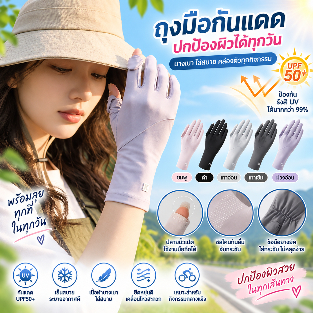 ซุปเปอร์ฟ ผ้าไหมน้ําแข็งถุงมือฤดูร้อนป้องกันรังสียูวีระบายอากาศไม่ลื่นหน้าจอสัมผัสสําหรับขี่กลางแจ้งและกีฬา
