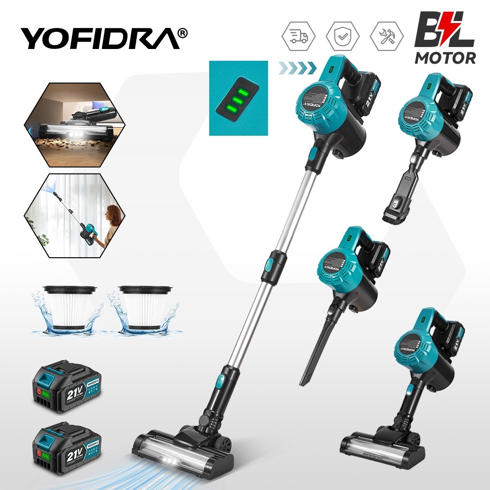 YOFIDRA 1800W เครื่องดูดฝุ่นแบบไม่มีแปรง 30KPa 1.5L แบบพกพาดูดที่มีประสิทธิภาพเครื่องมือทําความสะอาดในครัวเรือนสําหรับ Makita 18V แบตเตอรี่ Pin