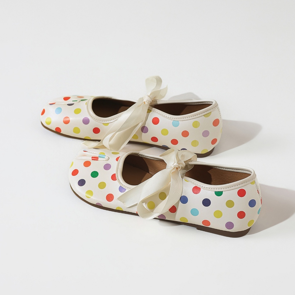 สไตล์ญี่ปุ่นเกาหลีน่ารัก Macaron Rainbow Polka Dot แยก Toe Ballet รองเท้าผู้หญิง,ซาตินโบว์นุ่มไม่บด Anti-Slip Flat Sole, Commuter Travel Daily Wear All-Match