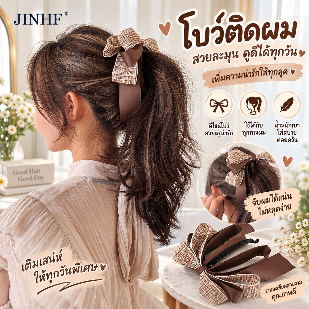 JINHF 2022 ใหม่ริบบิ้นโบว์กล้วยคลิปน่ารัก Pearl Hair Pins Barrette ผู้หญิงอุปกรณ์เสริมผมแฟชั่นสีทึบ Elegant Hair Claw Jelly