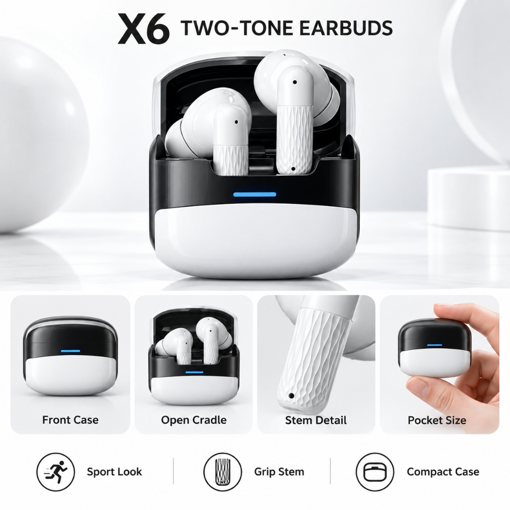 X6 ไร้สายบลูทูธ5.4หูฟังในหูพลิกกรณี TWS ชุดหูฟังซิลิโคนฟังเสียงไฮไฟ ความละเอียดสูง โทร สัมผัส ควบคุม