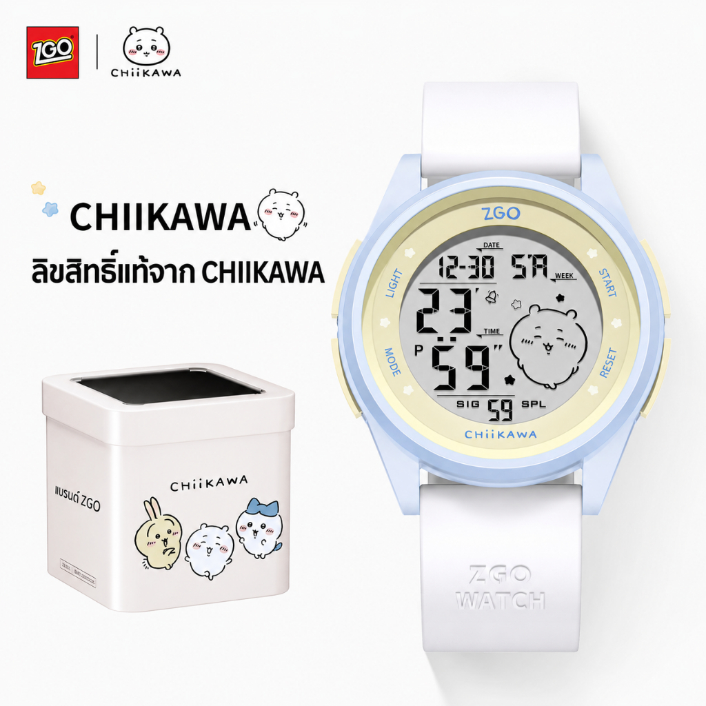 ZGO Chikawa Single Display นาฬิกาดิจิตอลนักเรียนเป็นกลาง 50M กันน้ํากีฬาของขวัญการ์ตูนน่ารัก 8595