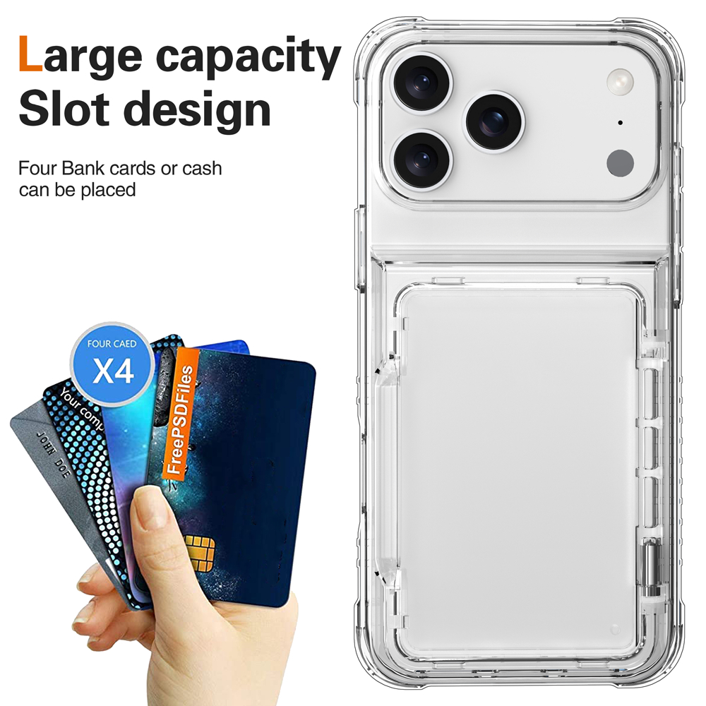 PC + TPU กรณีพร้อมช่องใส่การ์ดสําหรับ iPhone 18 17 Air 16 15 14 13 12 11 Pro 16ProMax การ์ดพร้อมฝาหลังเคสโทรศัพท์เต็มรูปแบบเกราะป้องกันพร้อมผู้ถือ
