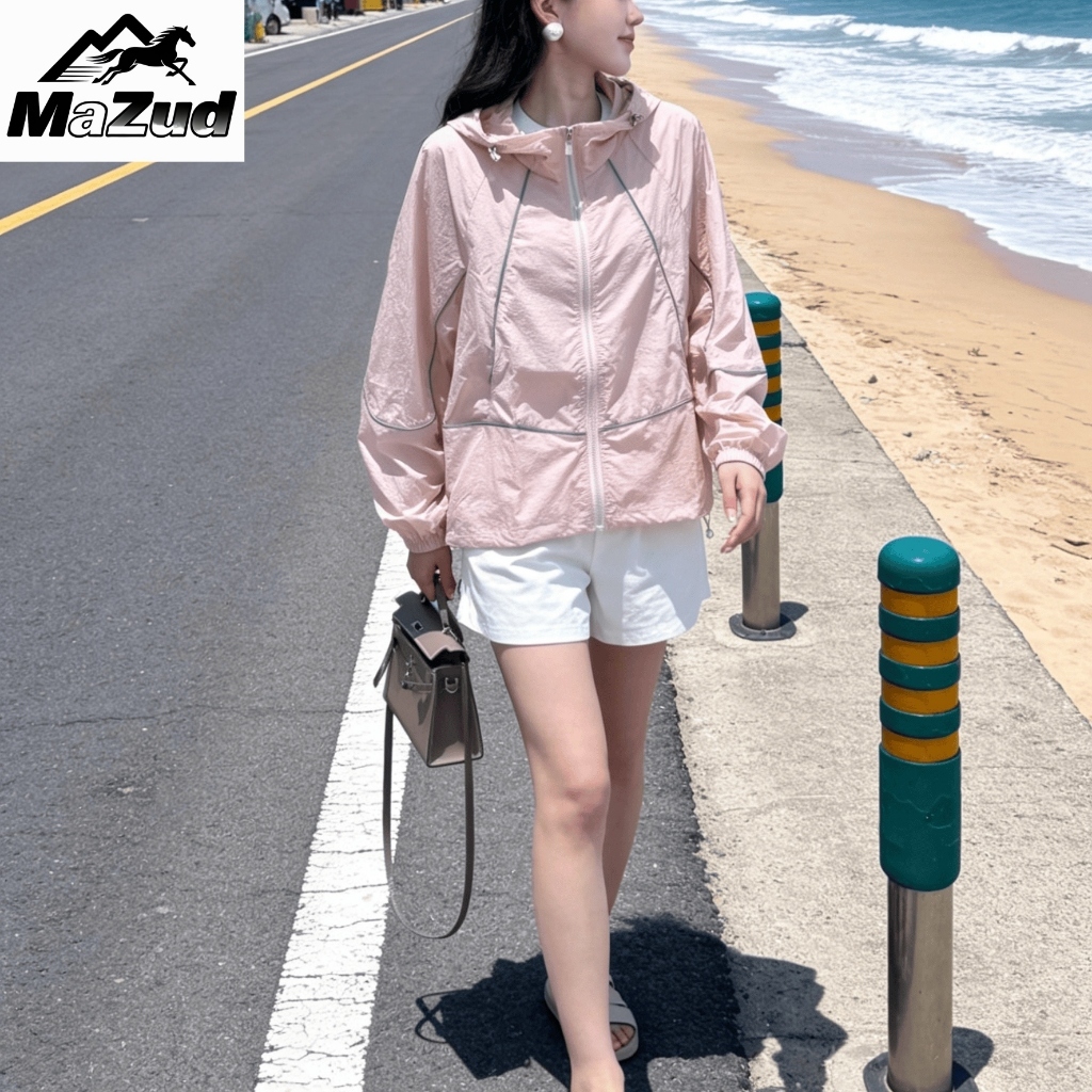 MaZud เสื้อกันแดด Women Sunscreen Jacket UPF50+ เสื้อกันแดดผู้หญิง แบบมีหมวก ผ้าเรียบเนียน ใส่สบาย