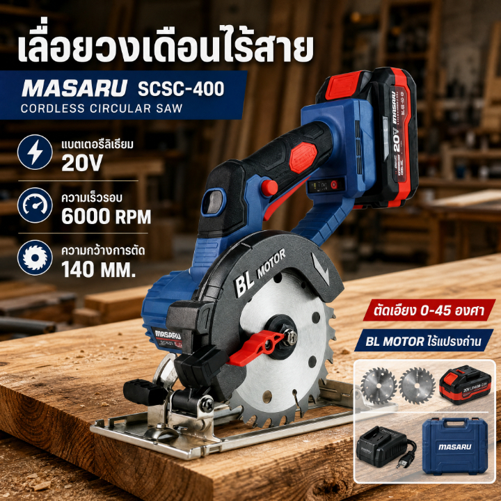 MASARU SCSC-400 เลื่อยวงเดือน เลื่อยวงเดือนไร้สาย 6000 r/min มอเตอร์บัสเลส เลื่อยไฟฟ้า มอเตอร์ BRUSHLESS ประกัน 3ปี