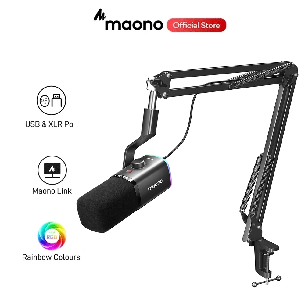 Maono PD100XS ไมโครโฟนไดนามิกไร้สายสำหรับเล่นเกม  สีดำ มาพร้อมไฟ RGB  ไมโครโฟนไร้สาย/USB สองโหมด รองรับซอฟต์แวร์ปิดเสียงและควบคุมระดับเสียง เหมาะสำหรับแอปพลิเคชันต่างๆและ พีซี โทรศัพท์มือถือ การสตรีมสด การส่งสัญญาณเสียง