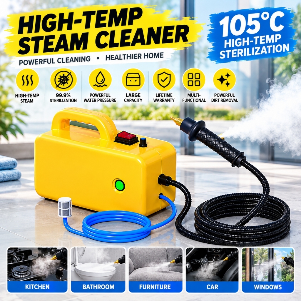 การฆ่าเชื้อด้วยอุณหภูมิสูง‑220V‑เครื่องทําความสะอาดไอน้ําแรงดันสูง‑221°ฉ‑105℃‑เครื่องทําความสะอาดแบบพกพาเหมาะสําหรับห้องครัวรถยนต์และสถานที่อื่น‑ๆ เครื่องทำความสะอาดไอน้ำ ทำความสะอาดทั้งบ้าน ฆ่าเชื้อและกำจัดไร คราบน้ำมันด้วยไอน้ำร้อนแรงดันสูง