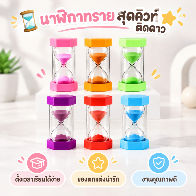 นาฬิกาทราย 10 15 20 30 นาที ตัวจับเวลาเรียน กันกระแทก 6 สี ของขวัญวันเกิด เด็กนักเรียน ตกแต่งโต๊ะ