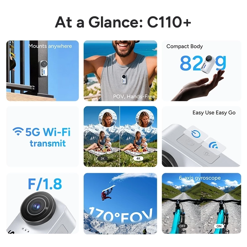 SJCAM C110/C110+ กล้องแอคชั่น Action Camera 4K 30FPS กันน้ำ 30M กล้องติดมอเตอร์ไซค์ จักรยาน สำหรับ Vlog และท่องเที่ยว thumbnail 3