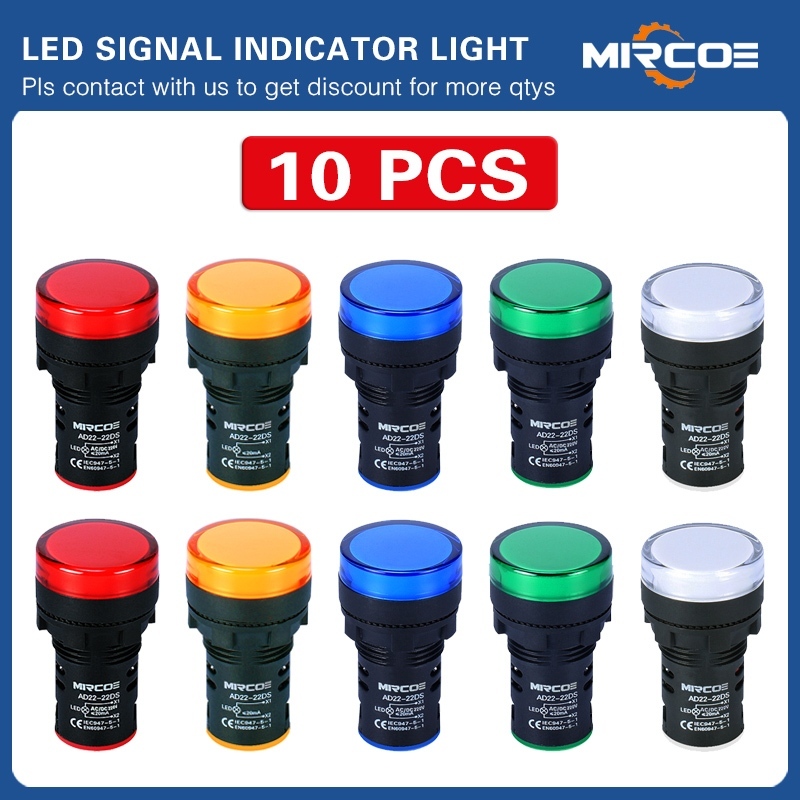 MIRCOE Heavy Duty 10PCS AD22-22 22 มม.Universal AC DC 24V 110V 220V LED Pilot โคมไฟแผงไฟแสดงสถานะ