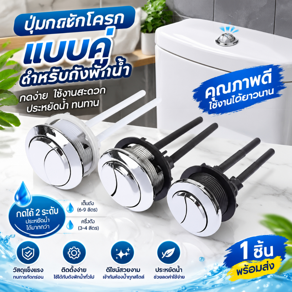 KANNM. 1 ชิ้น Dual Flush ปุ่มถังชักโครกทรงกลมห้องน้ํา Push Dual Flush ปุ่ม COD