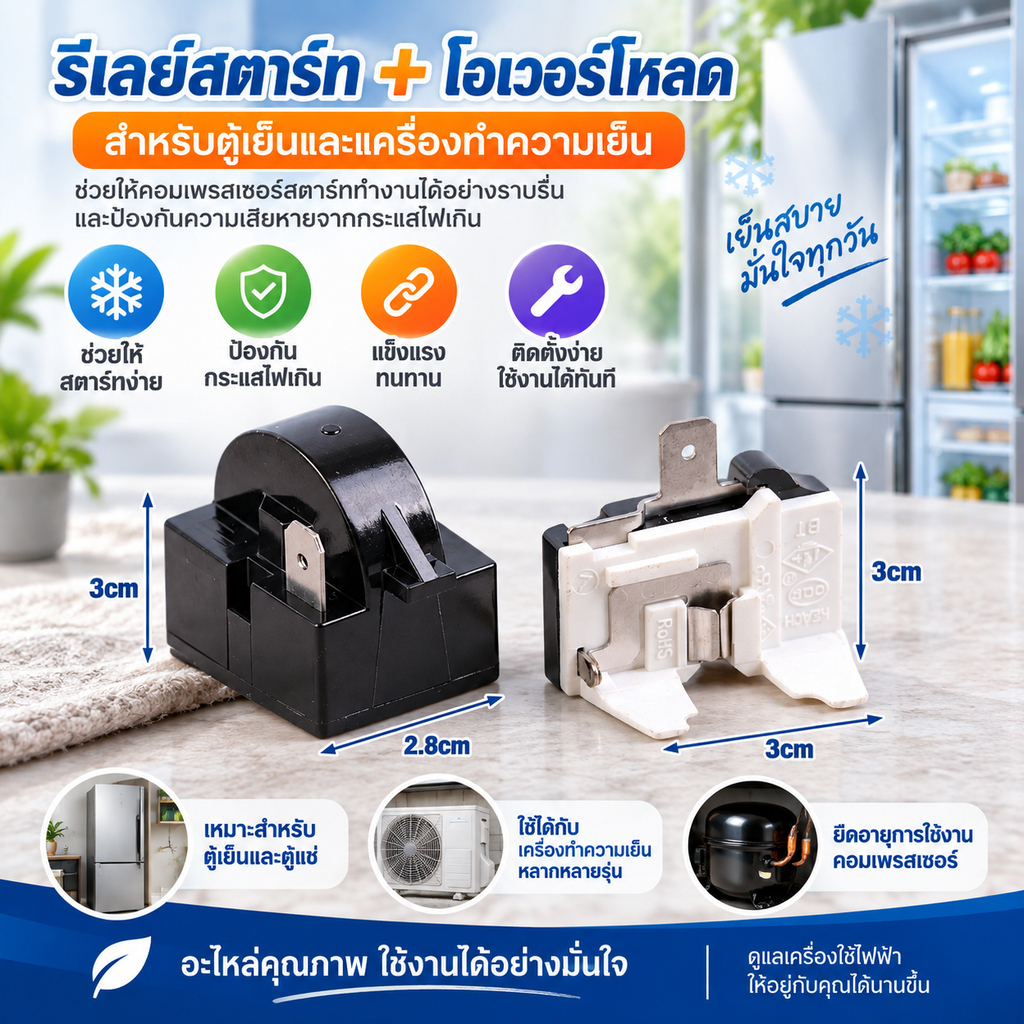 <Chantsingheart> รีเลย์สตาร์ทตู้เย็น QP2-4.7 PTC และตัวป้องกันโอเวอร์โหลด 2 ชิ้น