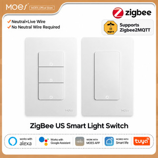 MOES Tuya ZigBee สวิตช์ไฟอัจฉริยะ US Push ปุ่มผนังสวิทช์ทํางานร่วมกับ Alexa Google Home Neutral Wire/ไม่มี Neutral สายไฟที่จําเป็นZigbee2MQTT
