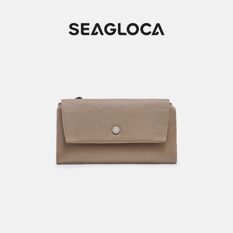 SeaGloca محفظة طويلة نحيفة بكبسات وجيب سحاب
