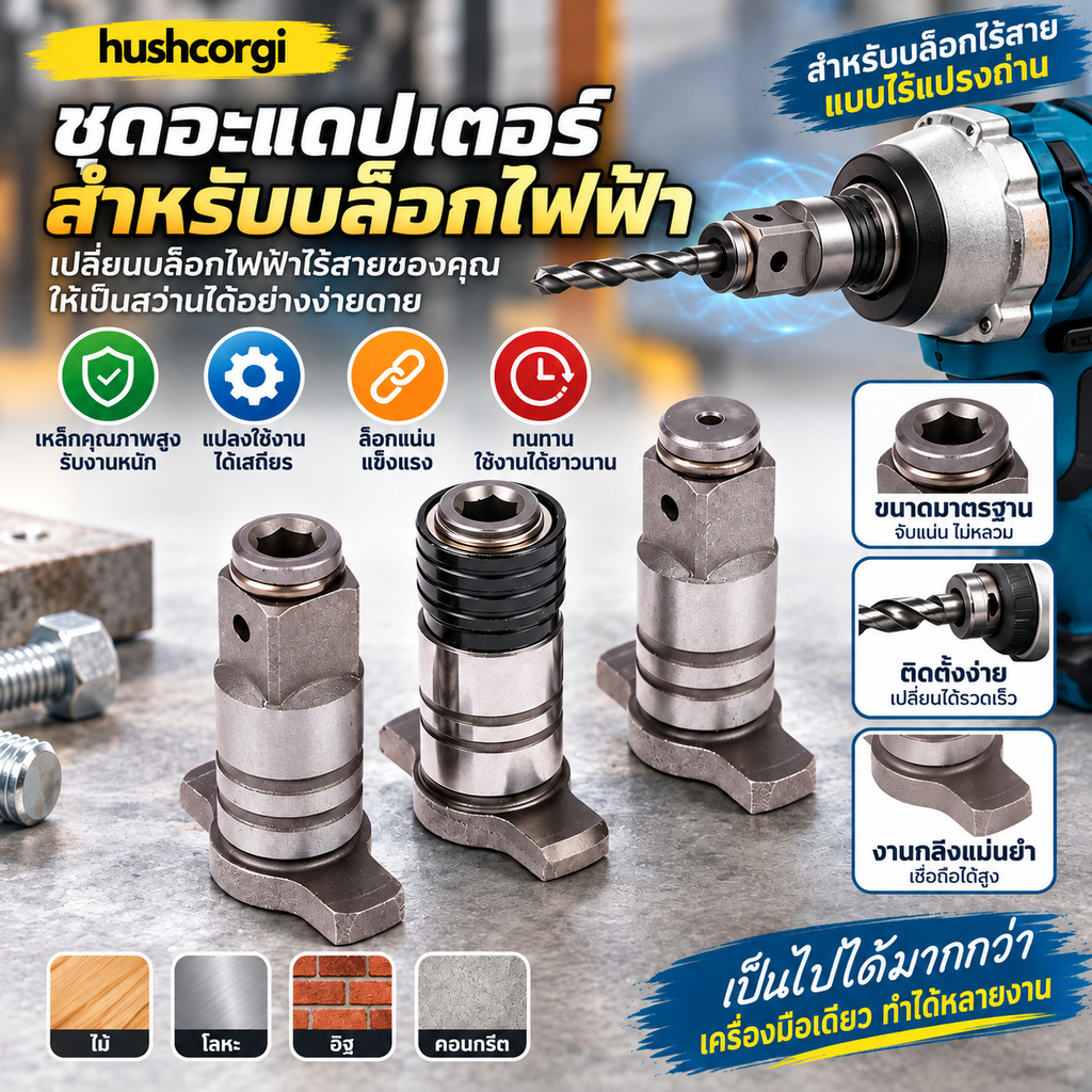 [hushcorgi] ไฟฟ้าประแจผลกระทบแบบไม่มีแปรงอะแดปเตอร์สว่าน Chrome Vanadium Steel Dual-Use ประแจ Spanner Shaft Conversion Head New Stock
