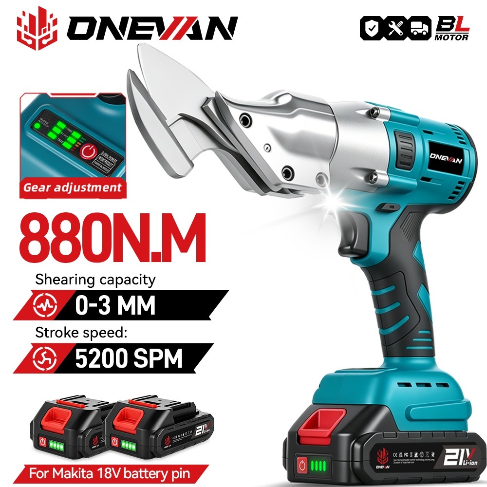 ONEVAN กรรไกรเหล็กไฟฟ้าไร้แปรงถ่าน 5200SPM ตัดโลหะสแตนเลสจอแสดงผล LED เครื่องตัดเครื่องมือสําหรับ Makita 18V แบตเตอรี่ Pin