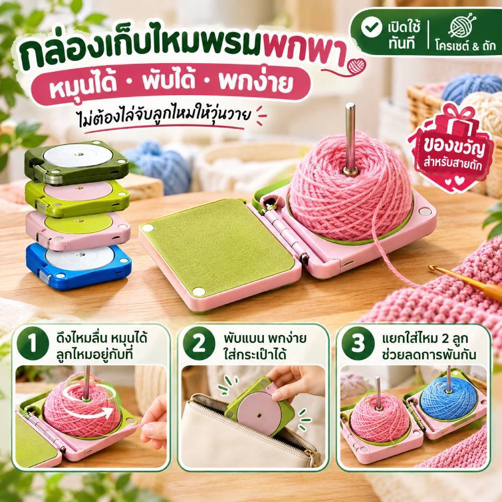 เส้นด้าย Winder Spinner กล่องสําหรับโครเชต์และถัก Yarn Ball Holder พับน้ําหนักเบาสําหรับผู้หญิงเริ่มต้น Knitters ของขวัญ