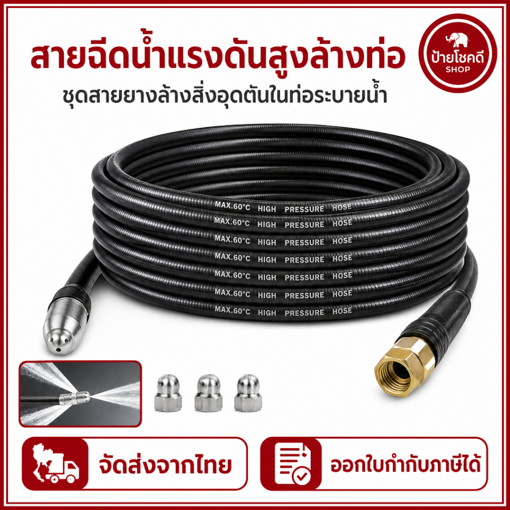 ⚡ล้างท่อใน5นาที⚡ชุดล้างท่อแรงดันสูง อุปกรณ์ล้างสิ่งอุดตัน ชุดฉีดน้ำแรงดัน ใช้ได้กับท่อ 2-6 นิ้ว วัสดุสแตนเลสกันสนิม ระบบป้องกันการระเบิด ใช้งาน